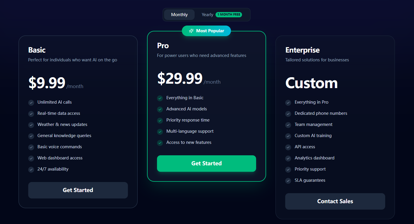Just Call AI Pricing